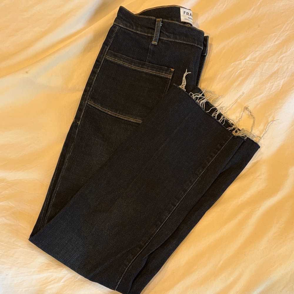 Frame Denim Dark Blue Frayed Hem Jeans